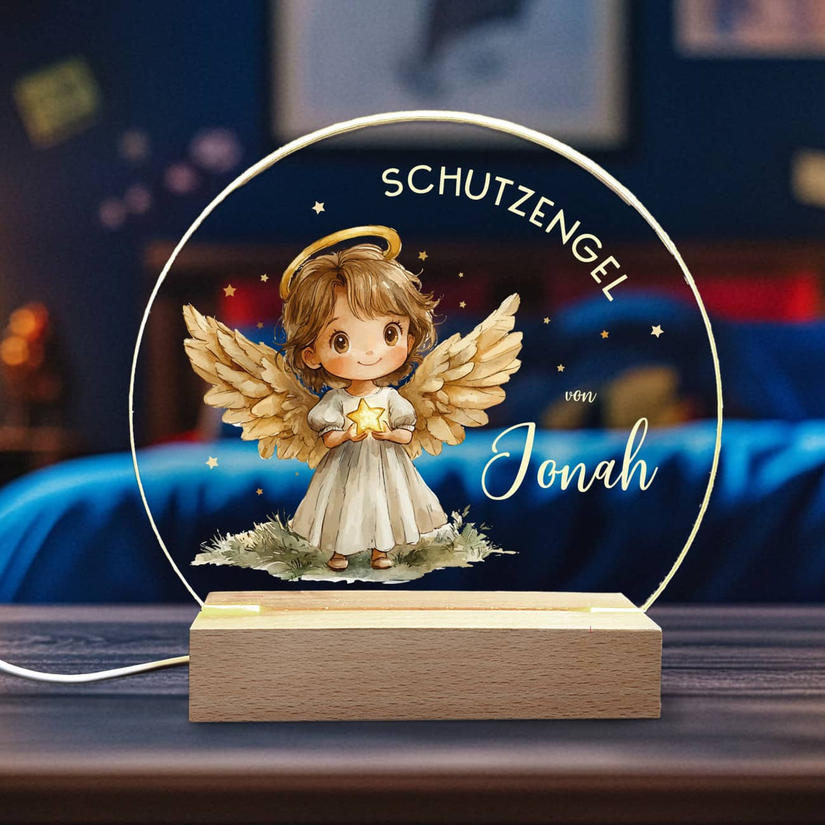 LED Nachtlicht für Kinder mit Schutzengel und Name