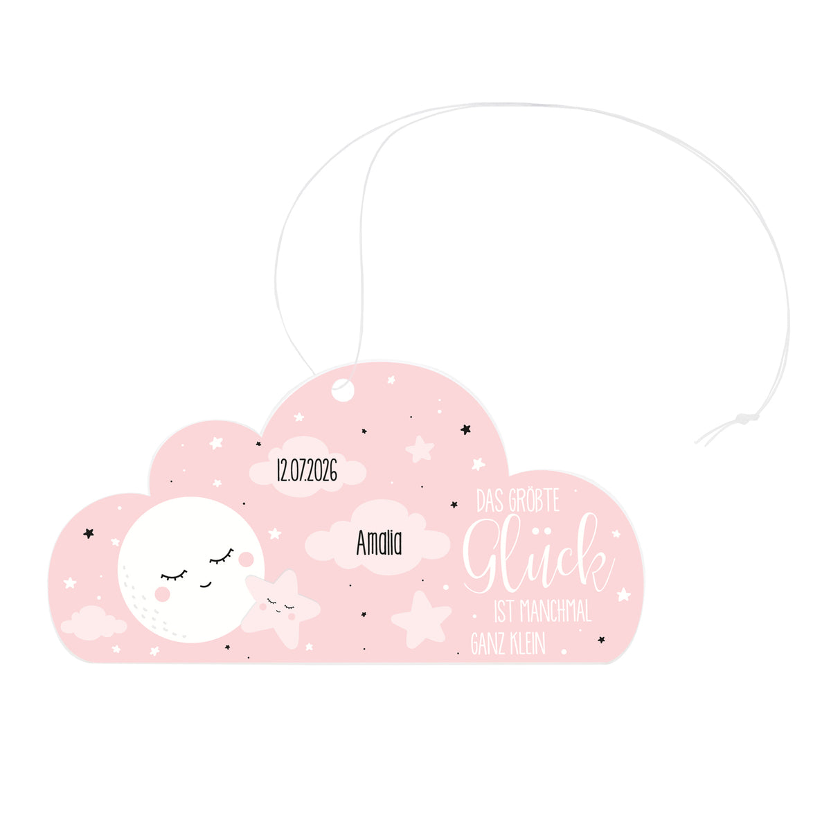 Acryl Anhänger rosa Wolke zur Geburt personalisiert mit Name & Geburtsdatum | Deko für Mädchen