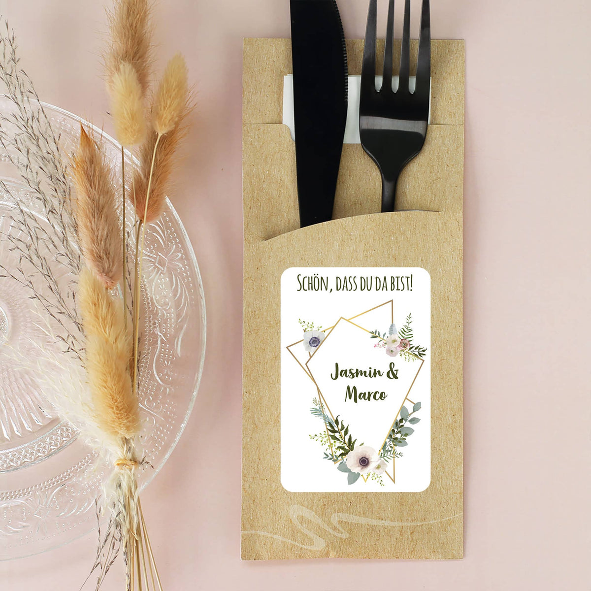 Besteckttüte mit modernem Blumenmuster 