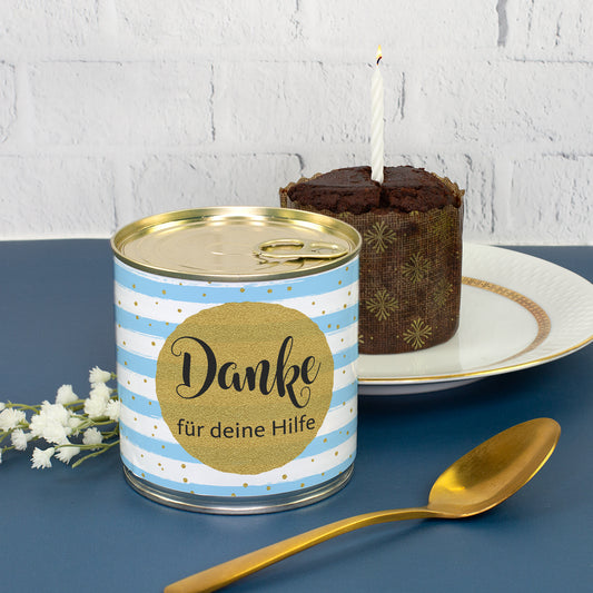 Schoko Brownie in der Dose als Dankeschön Geschenk mit Wunschtext personalisiert in Bäckerqualität