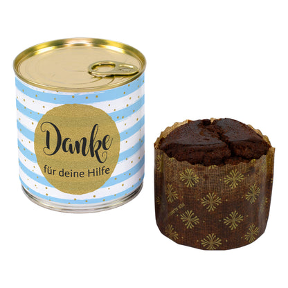 Schoko Brownie in der Dose als Dankeschön Geschenk mit Wunschtext personalisiert in Bäckerqualität