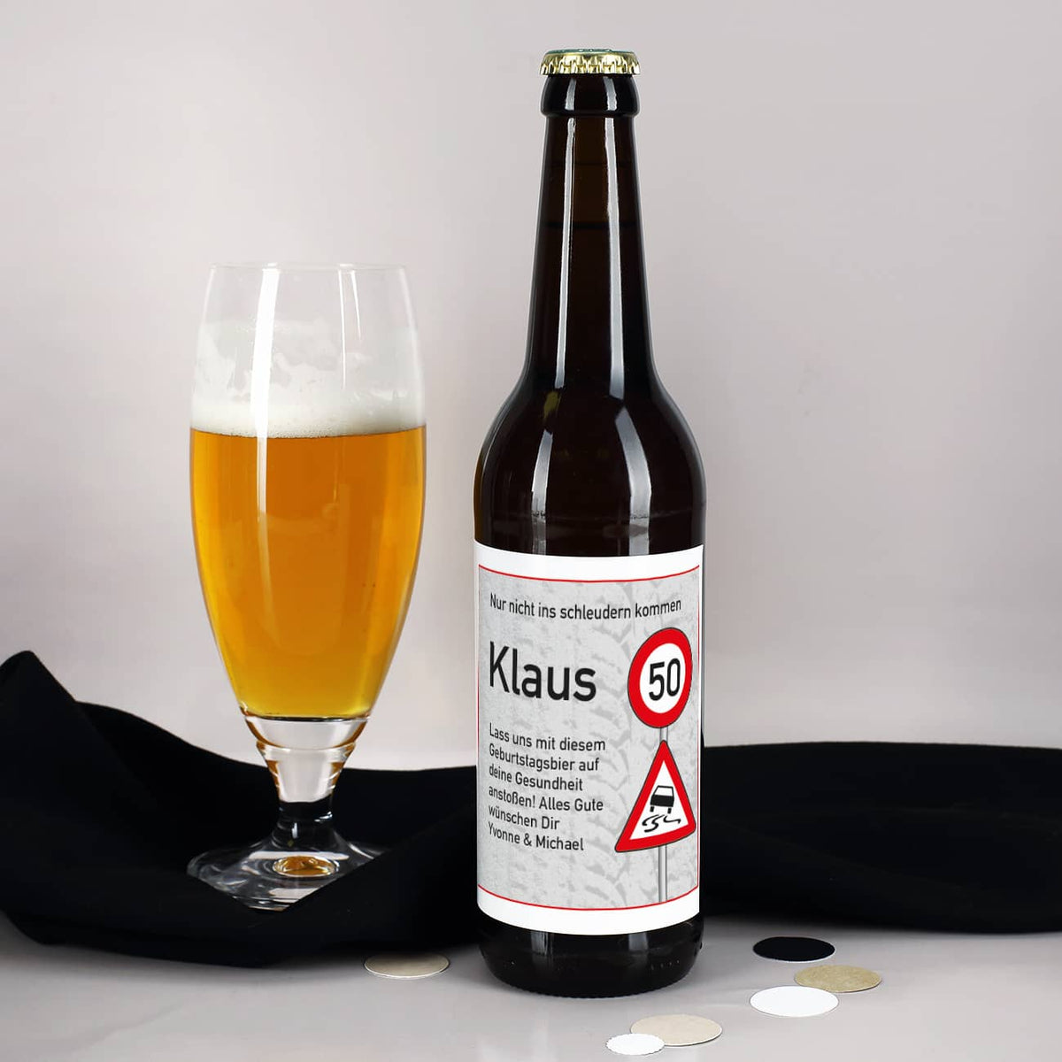 Bieraufkleber zum Geburtstag mit Wunschname, Alter und Text