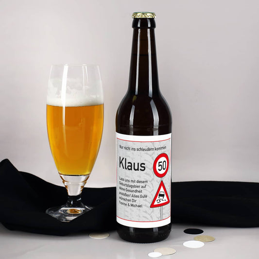 Bieraufkleber zum Geburtstag mit Wunschname, Alter und Text