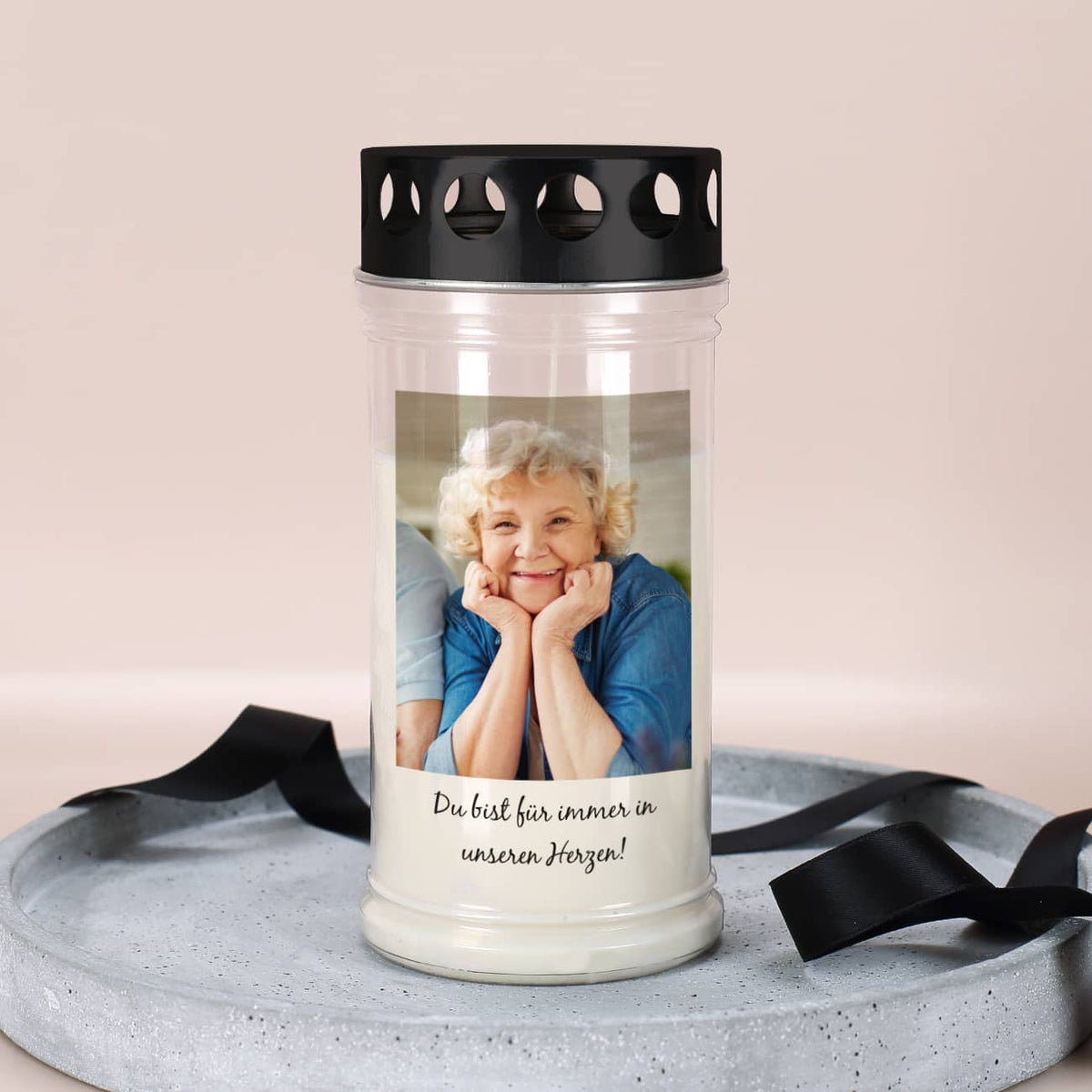 Grablicht personalisiert mit Foto und Text