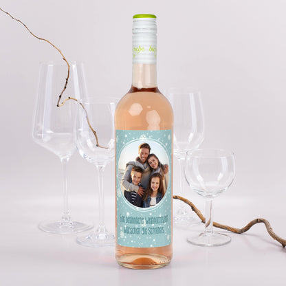 Weinflasche mit persönlichem Etikett und Foto zu Weihnachten | Biorebe Wein