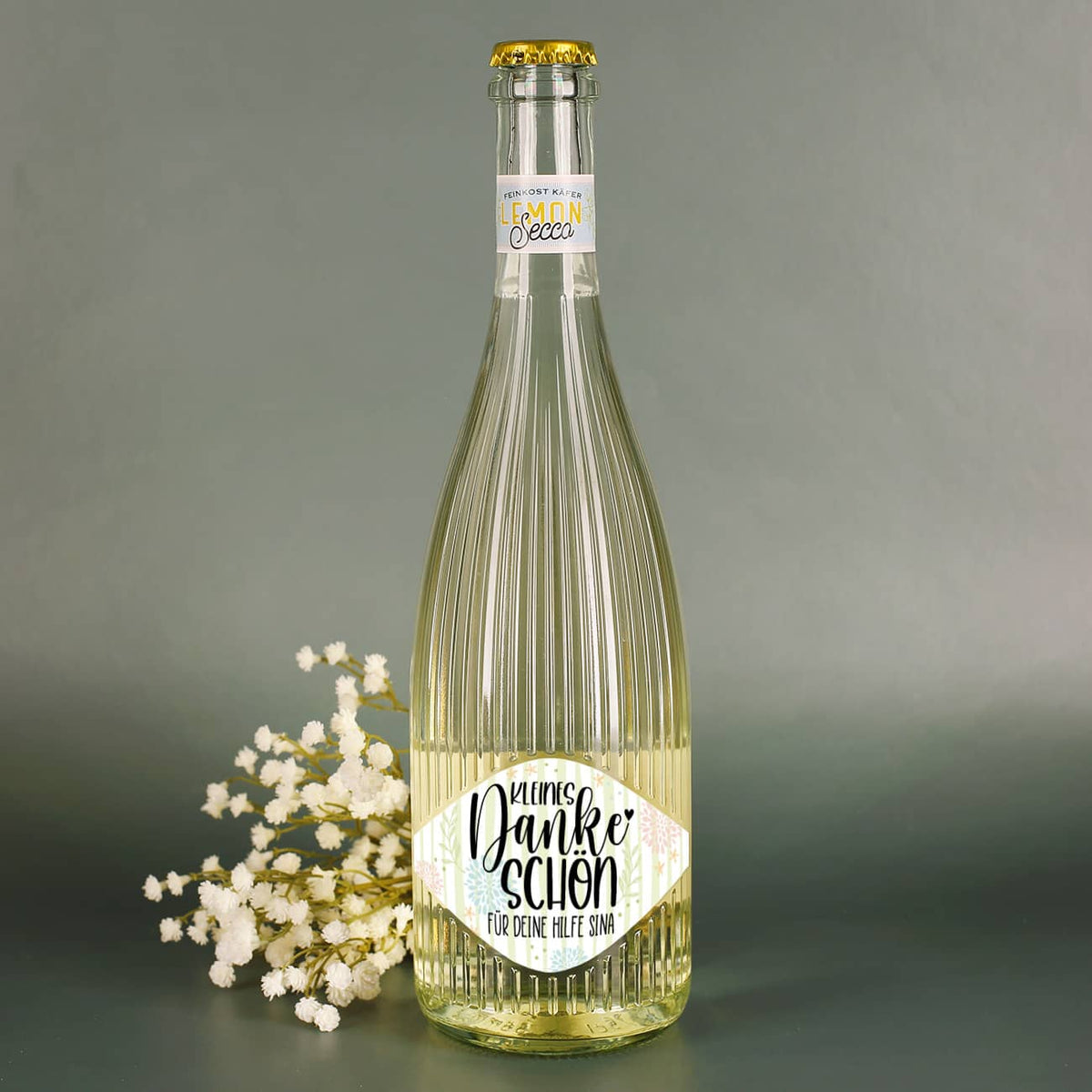 Fruchtsecco Lemon als Dankeschön mit Name personalisiert