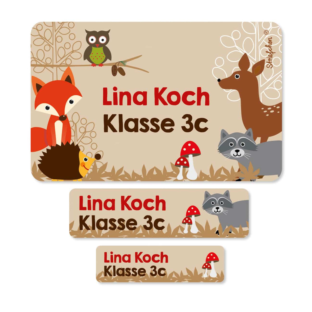 Schulaufkleber Waldtiere Name
