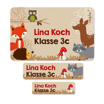 Schulaufkleber Waldtiere Name
