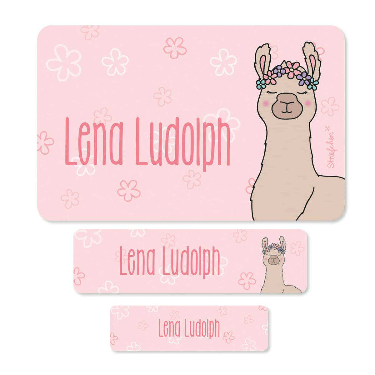 100 Schulaufkleber mit Lama und Name