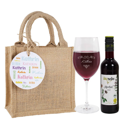 Rotwein Geschenkset mit persönlichem Weinglas