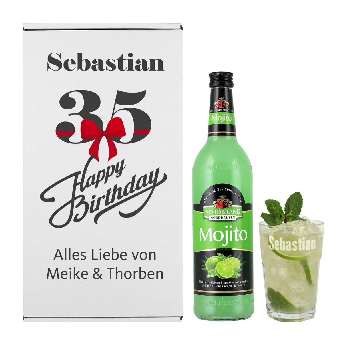 Geburtstagsset mit Glas und Mojito