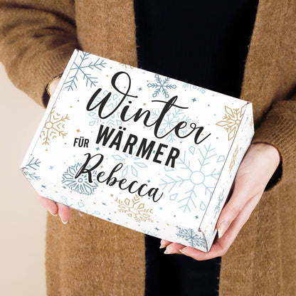 Personalisierte Geschenkverpackung "Winterwärmer" mit Schneeflocken-Motiv