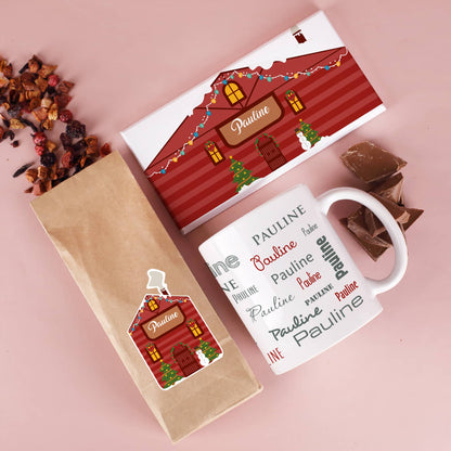 Packung Tee, personalisierte Namenstasse & Tafel Schokolade mit Name bedruckt