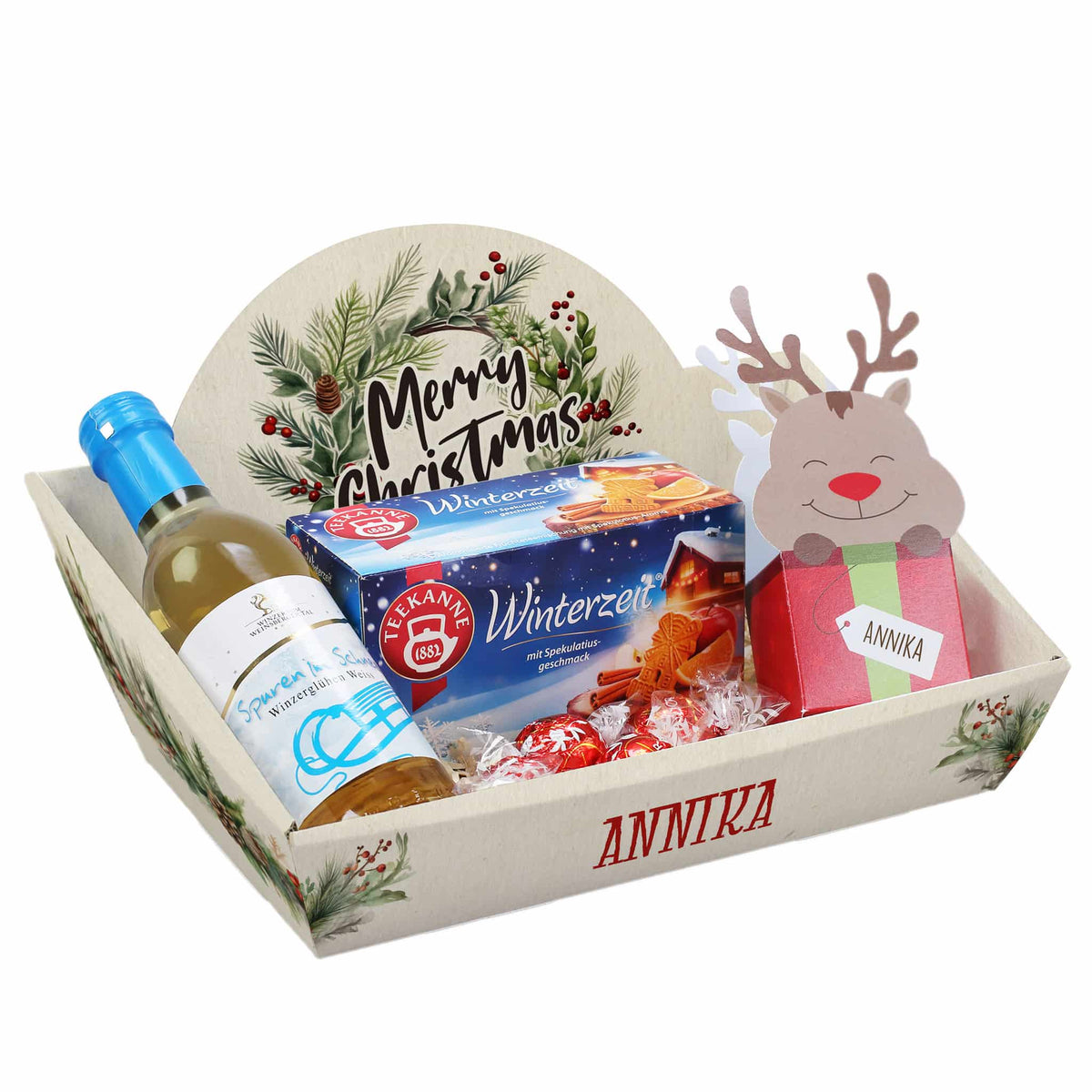 Geschenkset mit Glühwein, Schokolade und Tee zu Weihnachten