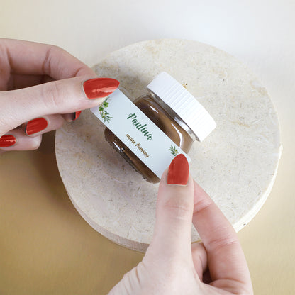 Mini Nutella Glas mit personalisiertem Aufkleber im Zweigen und Fisch Design für Firmung Gastgeschenk