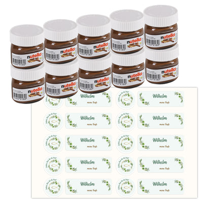 Nutella Mini Glas mit personalisiertem Deckelaufkleber Fischsymbol zur religiösen Feier