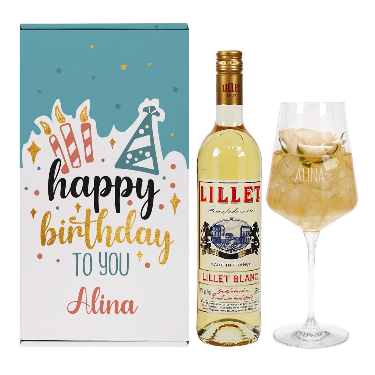 Geburtstagsset mit Pappbox, Lillet und Wein