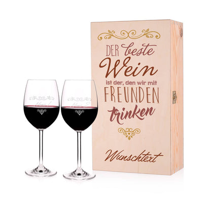 Geschenkset für Weintrinker mit Wein Spruch und personalisierten Gläsern