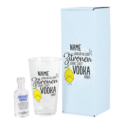 Vodka-Geschenkset mit Trinkglas und Absolut Vodka in Geschenkverpackung