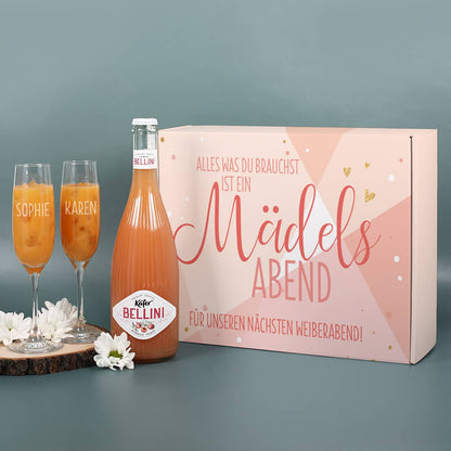Mädelsabend-Set mit Bellini und 2 Sektgläsern