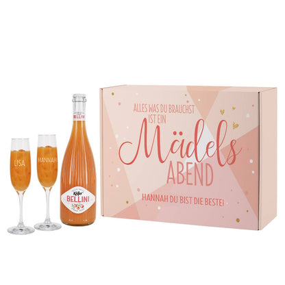 Mädelsabend-Set mit Bellini und 2 Sektgläsern