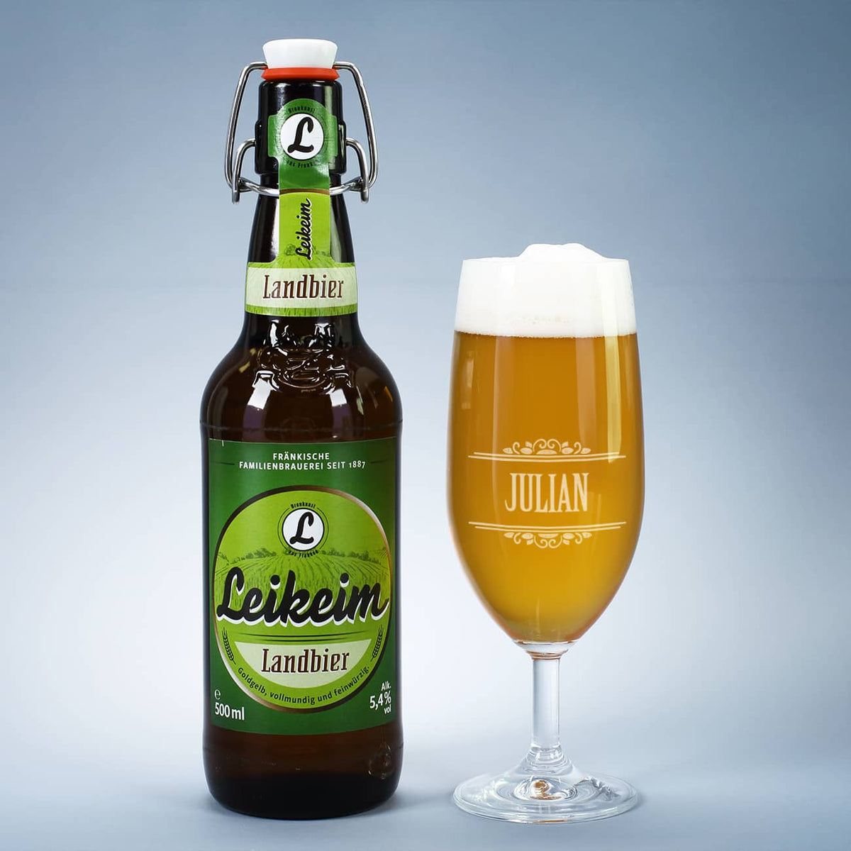 Leikeim Bierflasche mit Bierglas