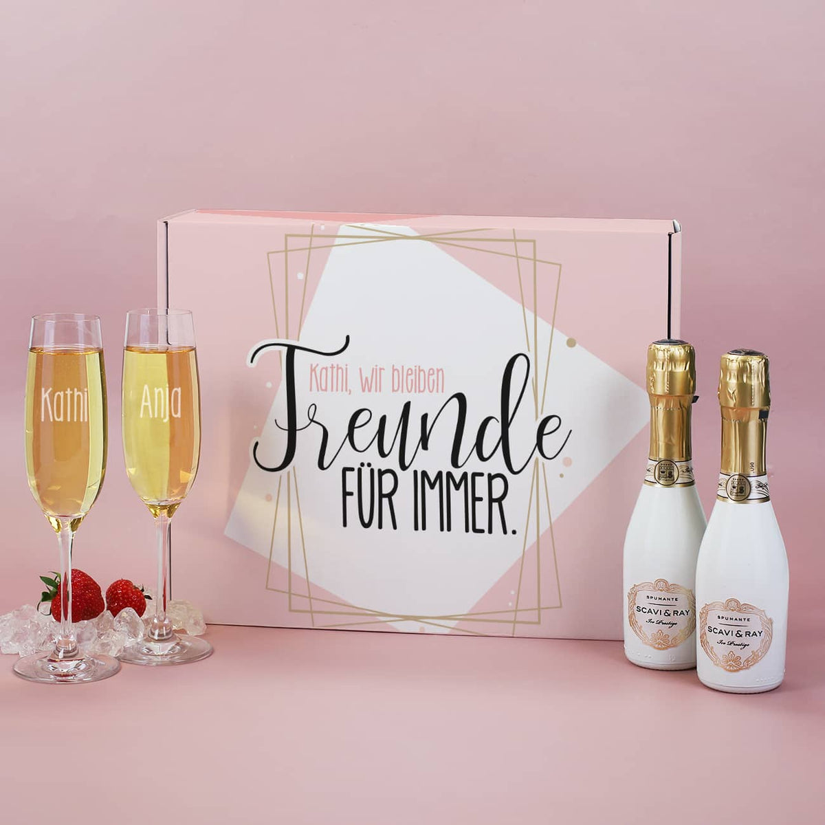 Sekt Geschenkset für die beste Freundin mit zwei gravierten Sektgläsern