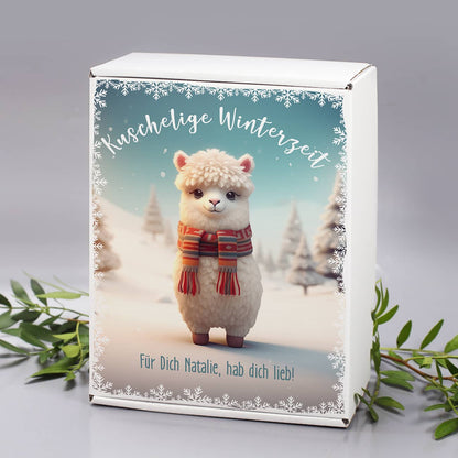 Personalisierte Geschenkbox mit Lama als Motiv & personalisiertem Text