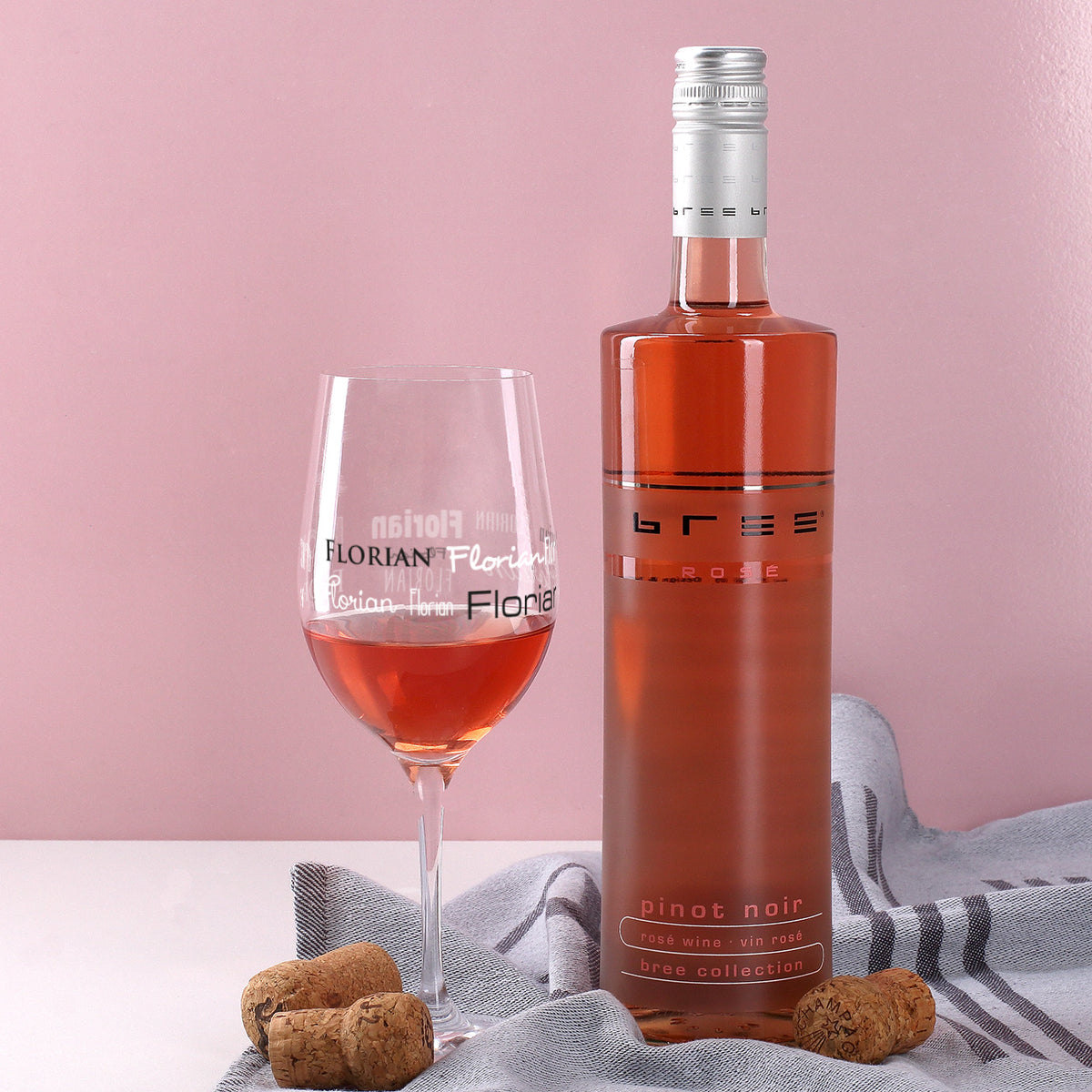 Roséwein-Set mit bedrucktem Glas 