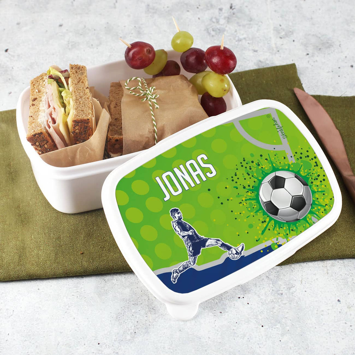 Brotdose mit Fußball Motiv und Name bedruckt