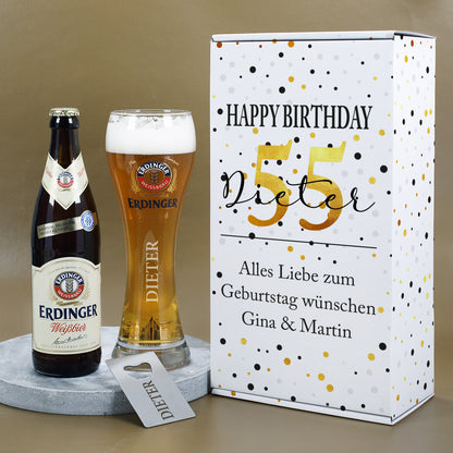 Erdinger Bier-Set zum Geburtstag mit Glas, Bier, Flaschenöffner und Box | Sorte wählbar