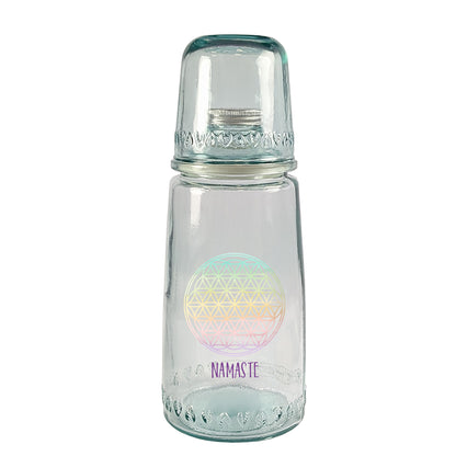 Karaffe mit Trinkglas personalisiert mit Wunschtext für Wellness und Bar | Lebensblumen Mandala