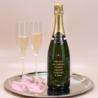 Edler Champagner mit frei wählbarem Wunschtext zur Goldenen Hochzeit