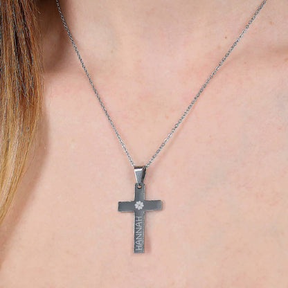 Gravierte Halskette mit Kreuz in Geschenkbox zu Kommunion, Konfirmation, Taufe