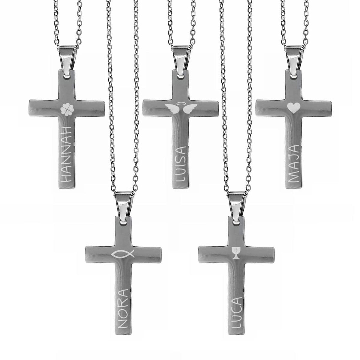 Halskette mit graviertem Kreuz zu Kommunion, Konfirmation, Taufe in Geschenkbox