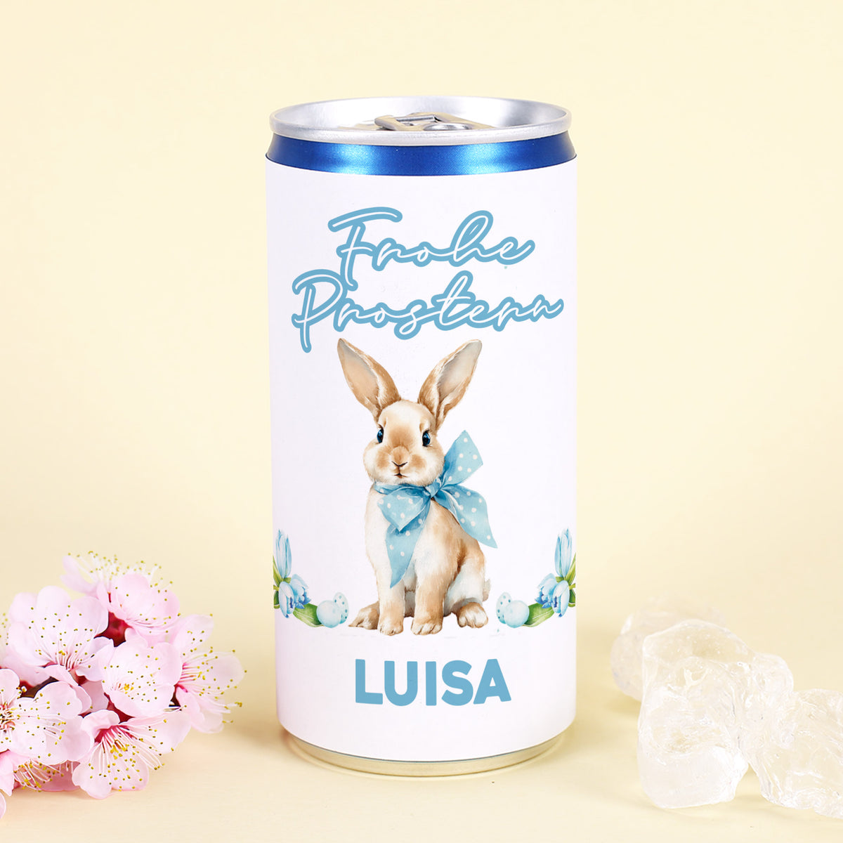 Oster Secco mit Hase und individuellem Wunschtext auf der Dose