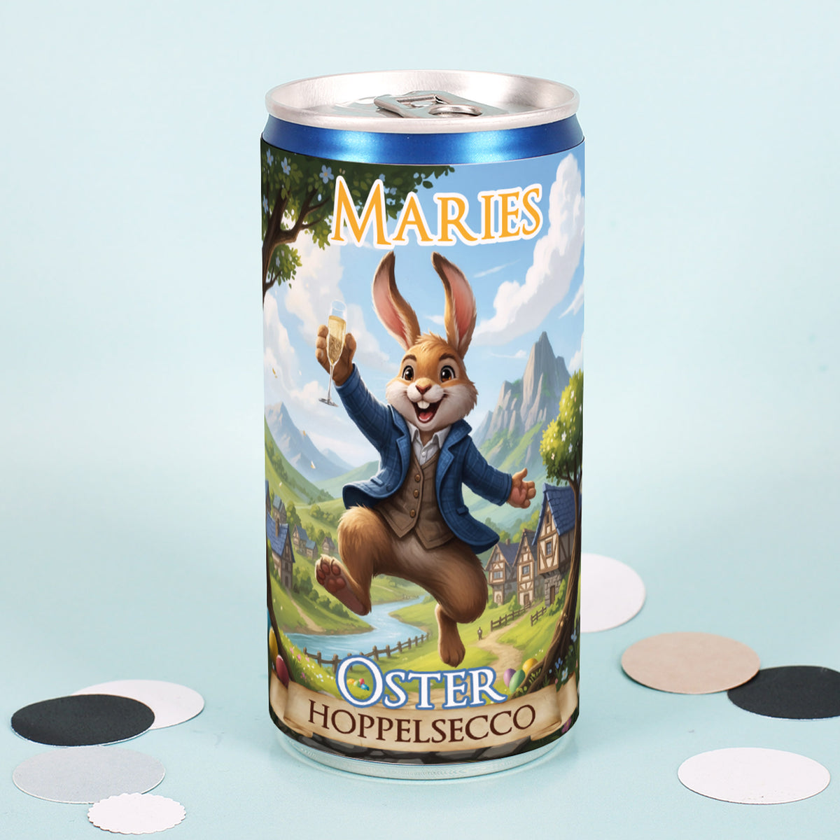 Personalisierter Secco 'Oster Hoppelsecco' mit Name | Oster Secco-Dose mit Hase - Geschenk zu Ostern