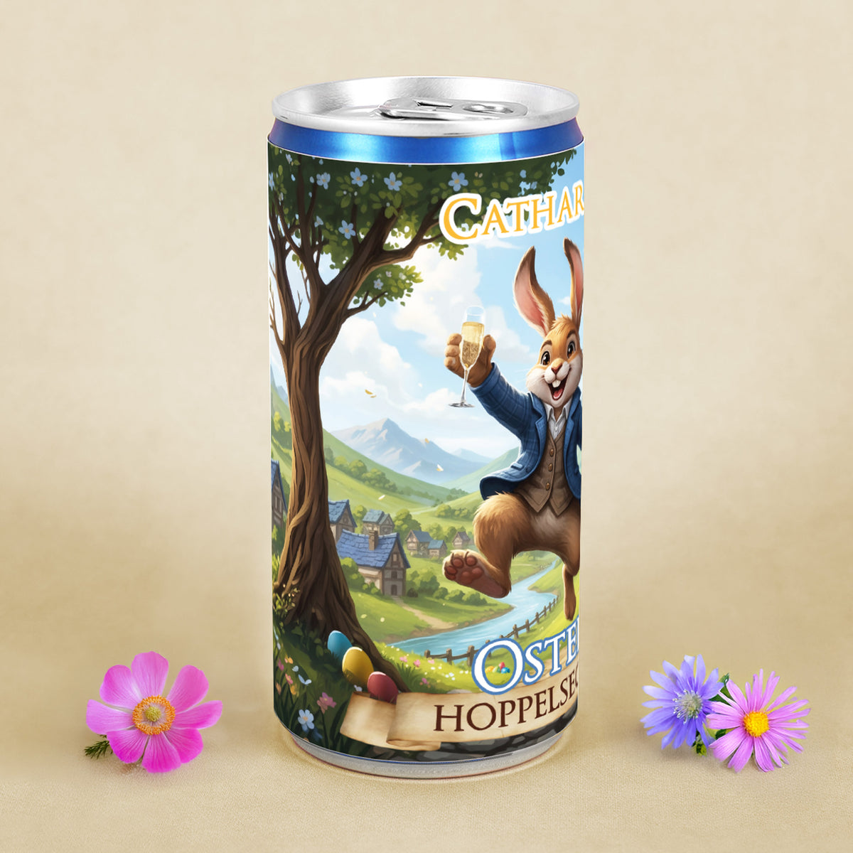 Personalisierter Secco 'Oster Hoppelsecco' mit Name | Oster Secco-Dose mit Hase - Geschenk zu Ostern