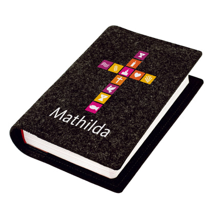 Personalisierte Buchhülle für Gotteslob & Gesangbuch mit Kreuz und Name | Geschenk für Mädchen und Frauen