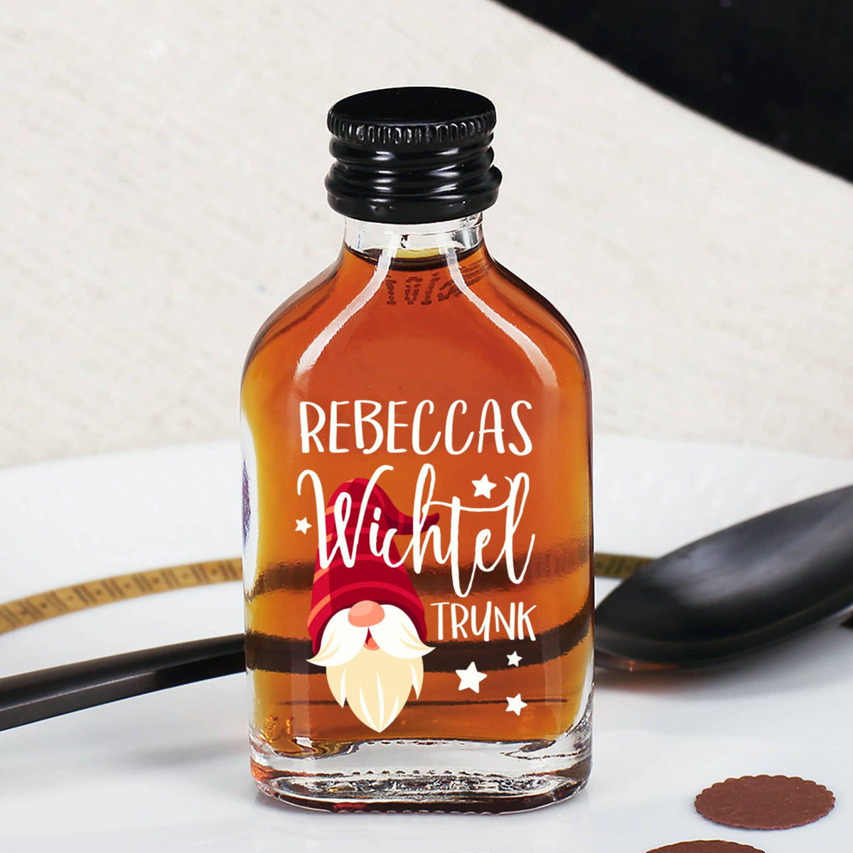 Schnaps "Wichteltrunk" mit personalisiertem Druck zu Weihnachten