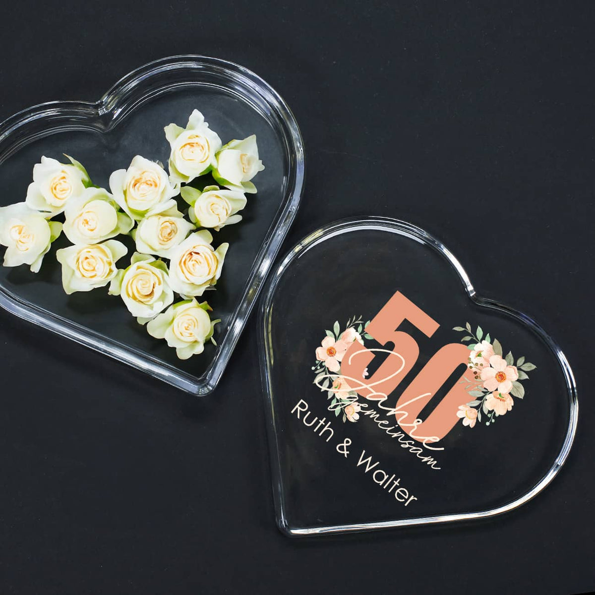 Glasdose als Geldgeschenk zur Goldenen Hochzeit