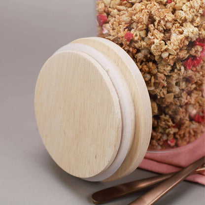 Vorratsdose aus Glas in zwei Größen mit graviertem Holzdeckel