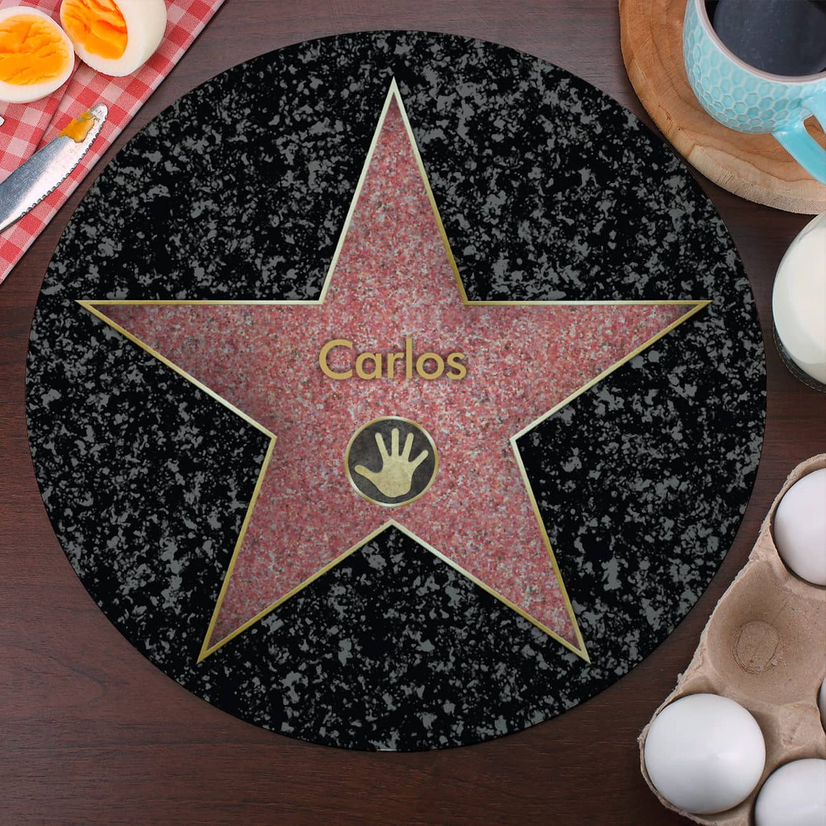 Glasbrettchen mit Walk of Fame Stern und Ihrem Wunschnamen bedruckt