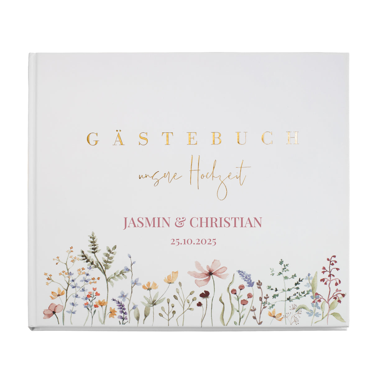 Elegantes Gästebuch zur Hochzeit personalisiert mit Namen & Datum | Illustriertes Erinnerungsbuch