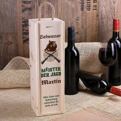 Flaschenverpackung aus Holz für Jäger mit Name