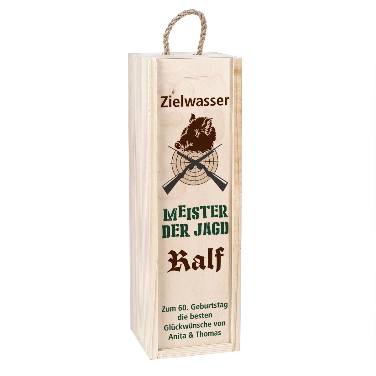 Weinflaschenverpackung für Jäger mit Name und Wunschtext