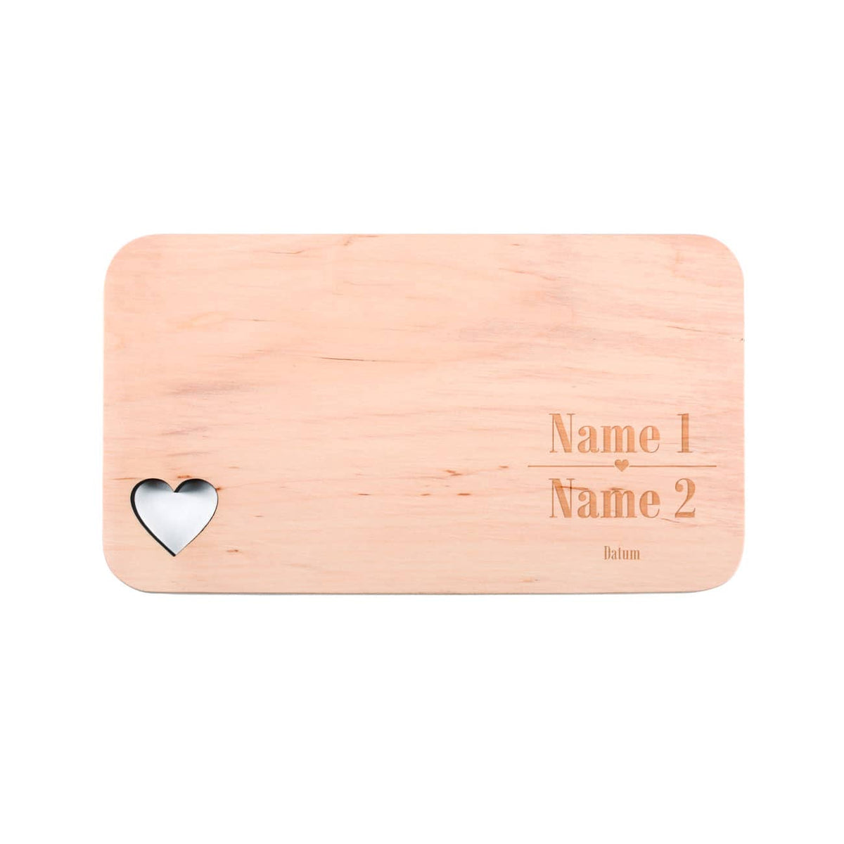 Holzbrettchen zur Hochzeit mit gravierten Namen und Datum