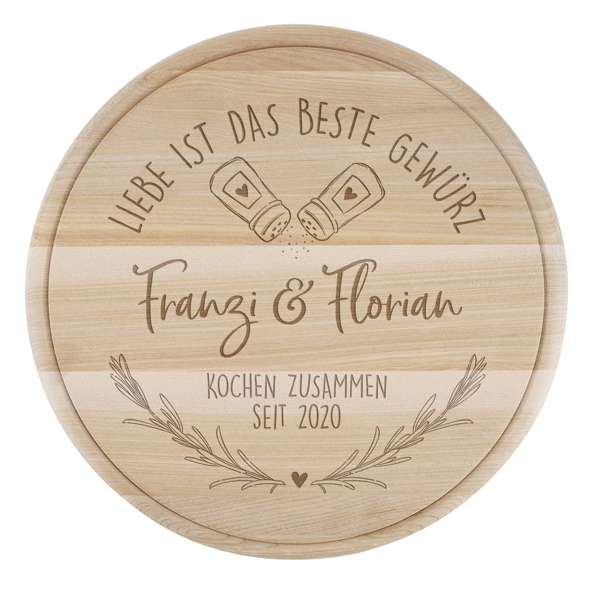 Liebe ist das beste Gewürz - graviertes Holzbrettchen zur Hochzeit oder zum Einzug