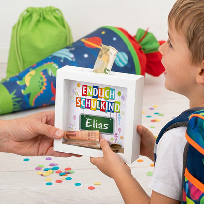 Bilderrahmenspardose für ein Geldgeschenk zur Einschulung