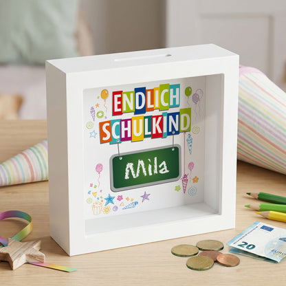 Spardose als Bilderrahmen für Geldgeschenke zum Schulstart